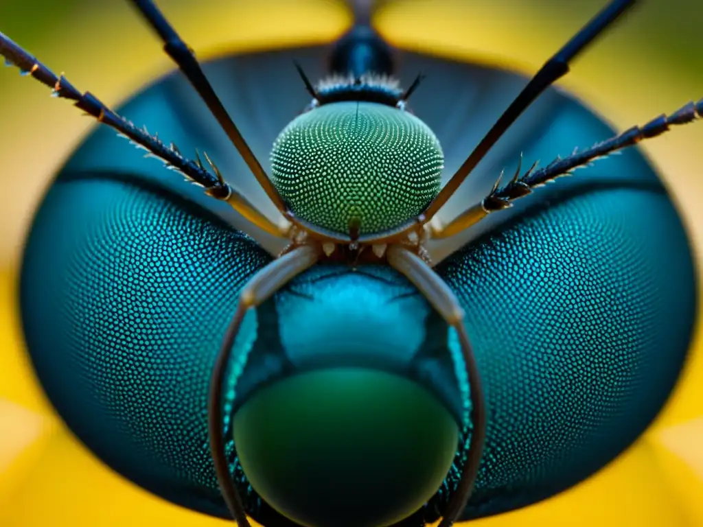 Detalle asombroso del ojo compuesto de un mosquito, resaltando la precisión y complejidad de la anatomía de insectos