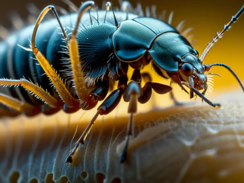 Detalle asombroso de un piojo en el pelo de su huésped, resaltando la importancia ecológica de los piojos en su entorno natural