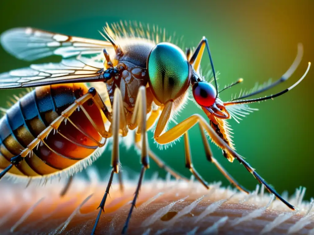 Detalle asombroso de la picadura de un mosquito transmitiendo enfermedades peligrosas