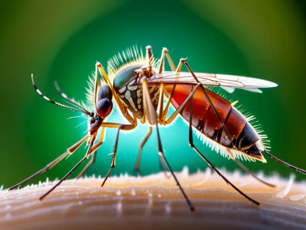 Detalle asombroso de la picadura de un mosquito en la piel humana, mostrando la fragilidad de la piel