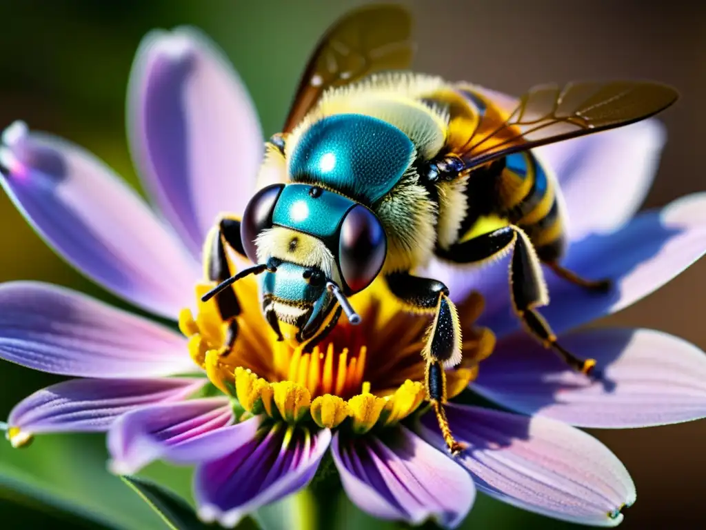 Un detalle asombroso de un polinizador artificial en acción, resaltando la importancia de estos insectos en los ecosistemas