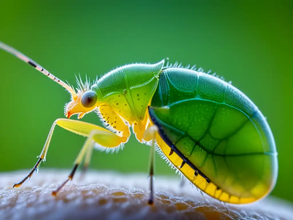 Detalle asombroso de una pulgón hembra dando a luz crías vivas por reproducción asexual en insectos