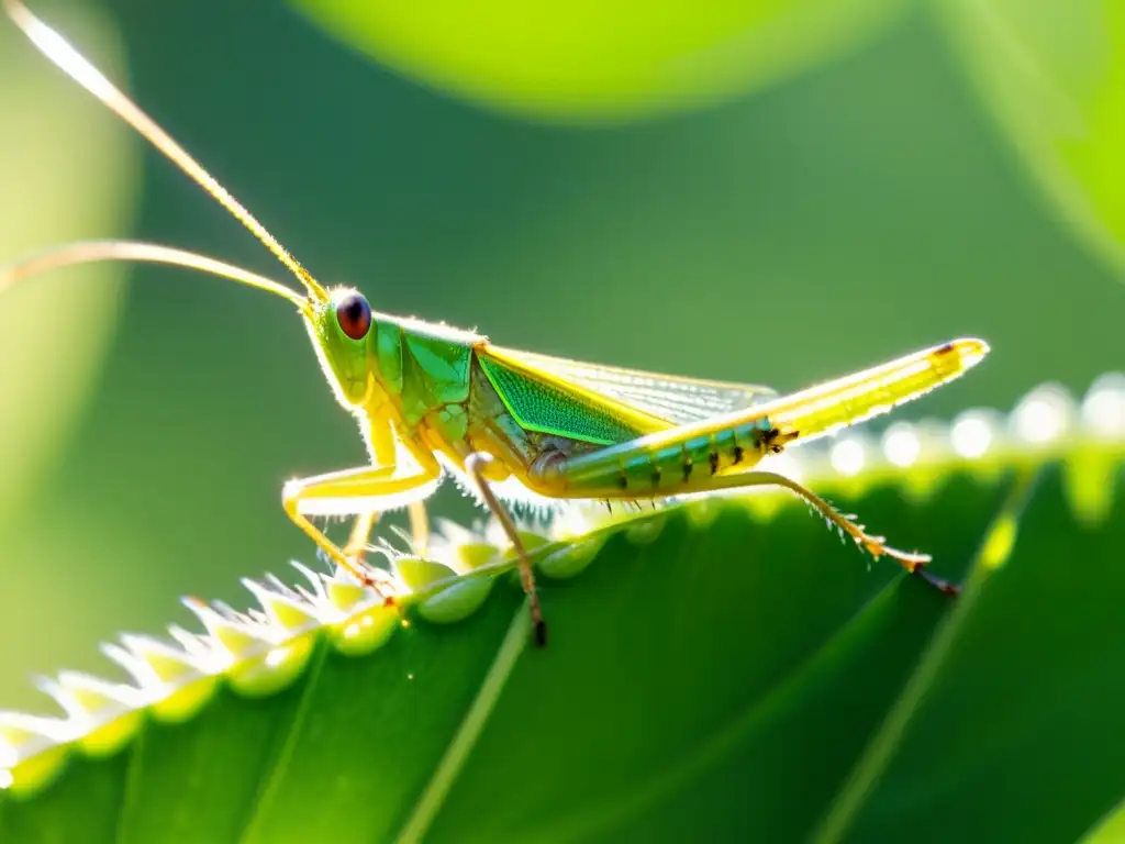 Detalle asombroso del saltamontes en brizna de hierba