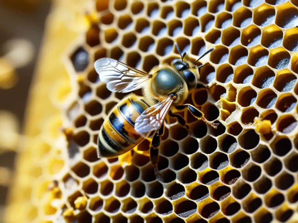 Detalle del baile de la abeja en la colmena, comunicación y supervivencia en insectos