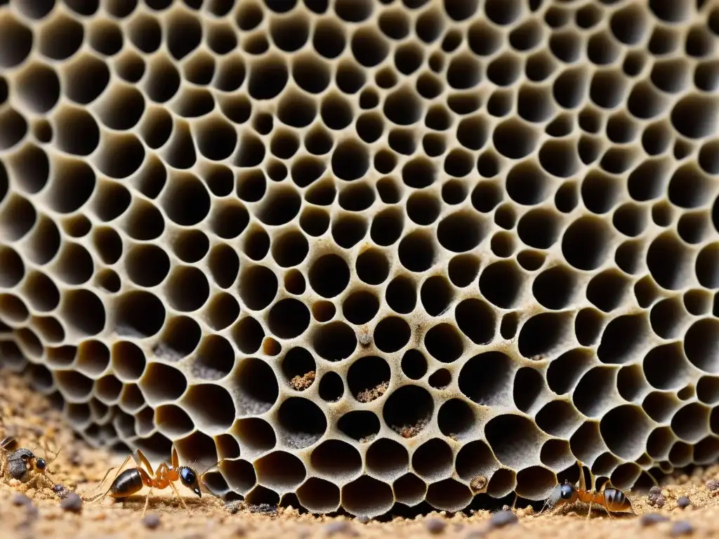 Detalle de colonia de hormigas construyendo Estructuras ingenieras