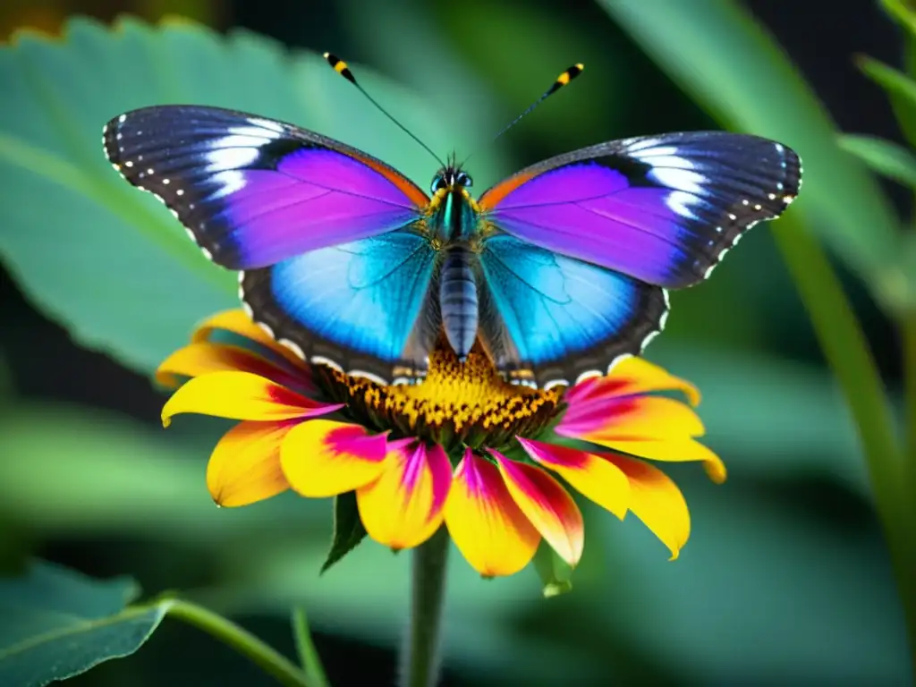 Detalle colorido: mariposa posada en flor, simbiosis entre insectos y plantas