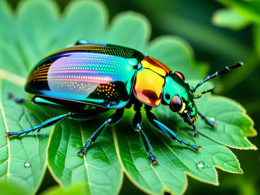 Detalle de un escarabajo colorido en su hábitat natural, resaltando la belleza y biodiversidad de los insectos en métodos éticos de estudio