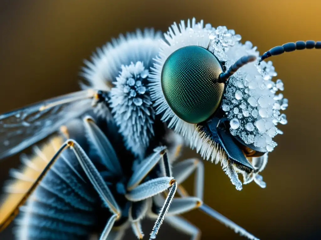 Detalle extremo de insecto en criptobiosis con cristales de hielo, una adaptación extrema en criptobiosis de insectos