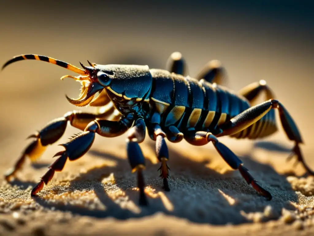 Detalle fascinante del aguijón de un escorpión, con textura y patrones exquisitos