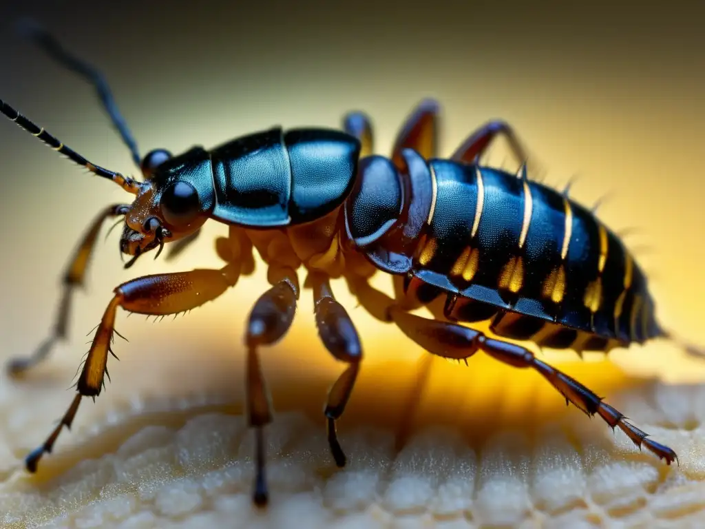 Detalle fascinante de la importancia ecológica de los piojos en la naturaleza, mostrando su complejidad y delicadeza