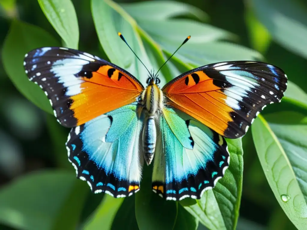 Detalle fascinante de mariposa en hoja verde con formación entomólogos realidad virtual