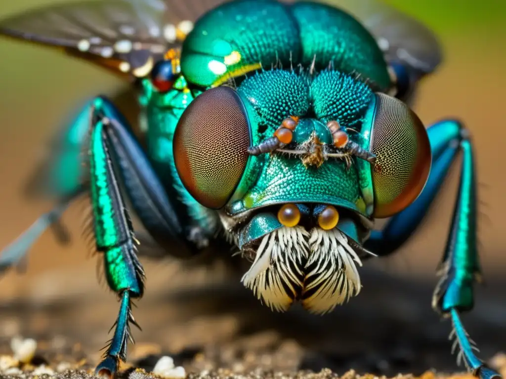 Detalle fascinante de una mosca Calliphoridae en descomposición