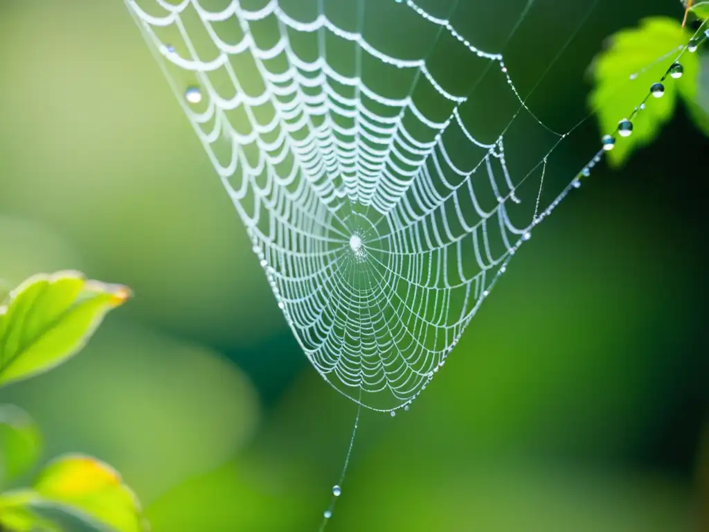 Detalle fascinante de una tela de araña cubierta de rocío en un entorno natural, ideal para taller macrofotografía hábitats insectos