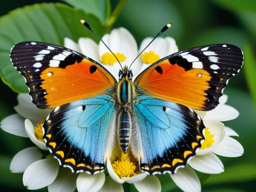 Detalle de mariposa y flor, resaltando la belleza y complejidad del mundo insecto