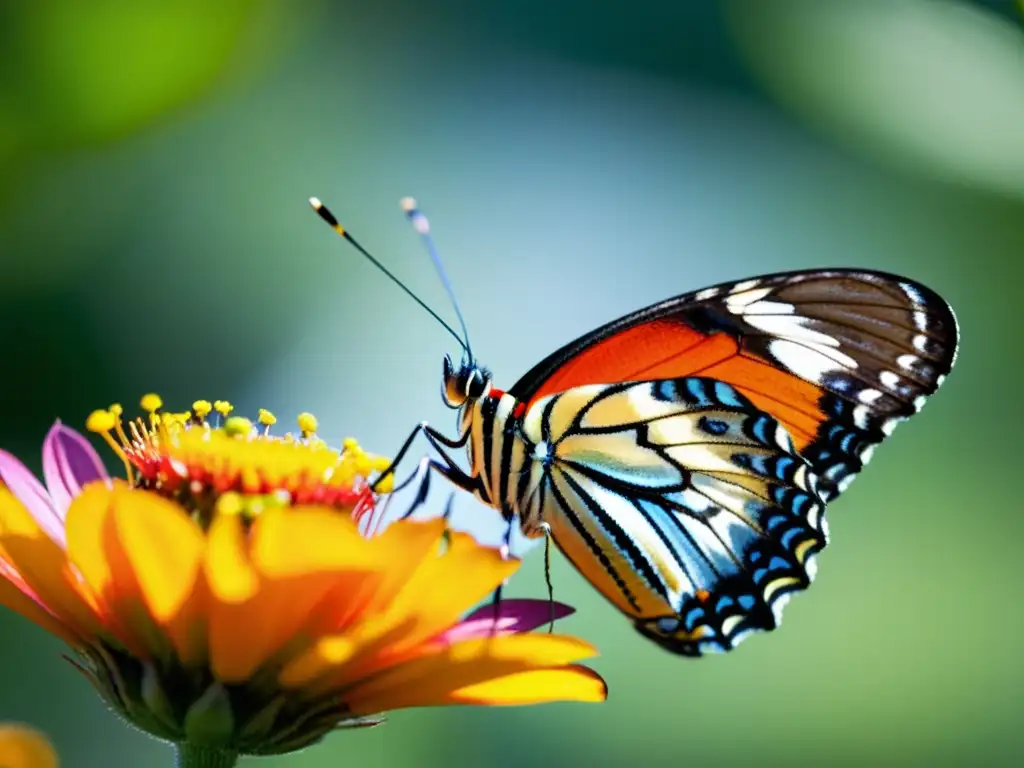 Detalle de mariposa y flor resaltando la importancia de los insectos en ecosistemas