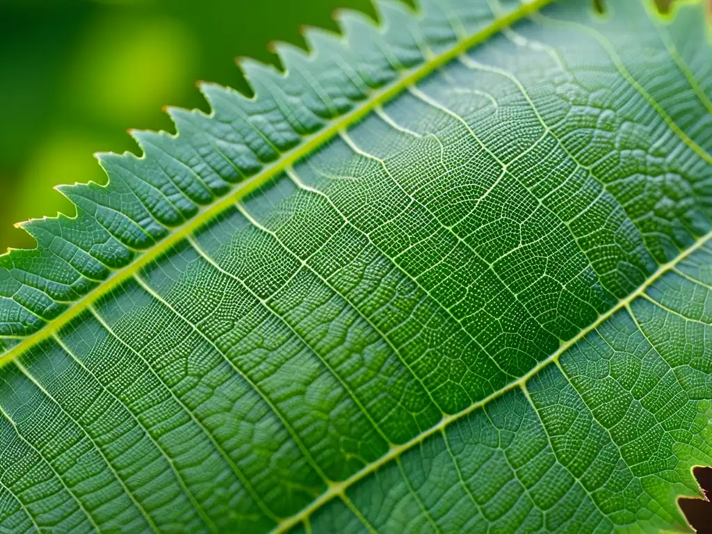 Detalle de hoja con adaptaciones de insectos herbívoros, mostrando daños y patrones de alimentación