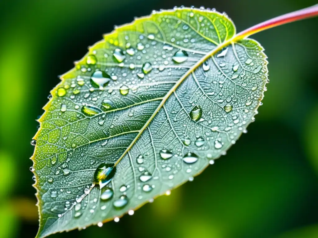 Detalle de hoja verde con gotas de agua y un insecto, destacando la importancia de los insectos en el calentamiento global