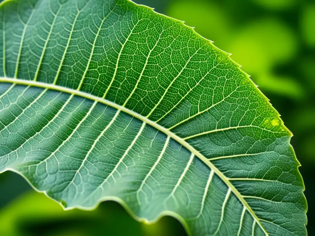 Detalle de hoja verde resistente a plagas gracias a la edición genética CRISPR, mostrando su efectividad en el control de plagas agrícolas