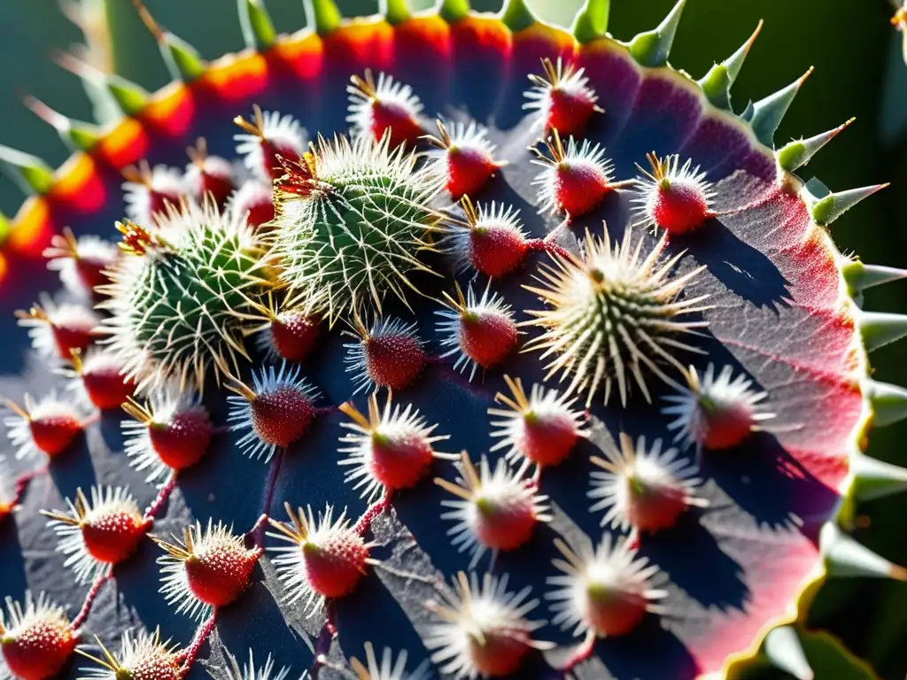 Detalle impactante de insectos cochinilla rojos en nopal, revelando el origen de colorantes naturales para la dieta