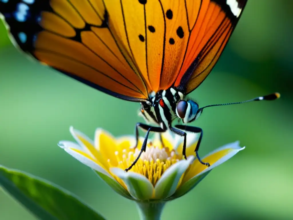 Detalle impactante de una mariposa en flor resalta la importancia de los insectos en conservación