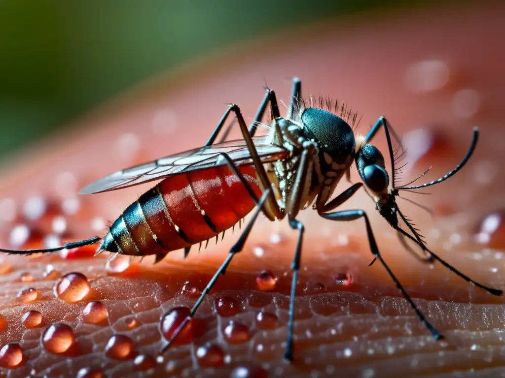 Detalle asombroso del mosquito picando la piel humana Detalle impactante de la picadura de un mosquito en la piel humana