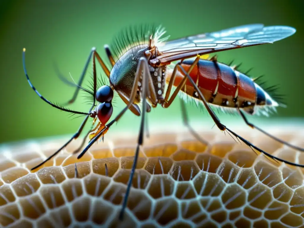 Detalle impactante de la picadura de un mosquito en la piel humana, mostrando por qué pican los insectos