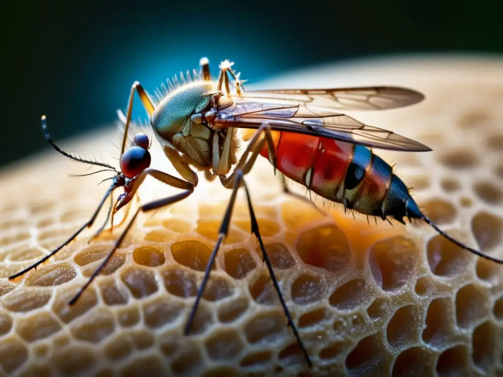 Detalle impactante: mosquito chupando sangre de un brazo humano