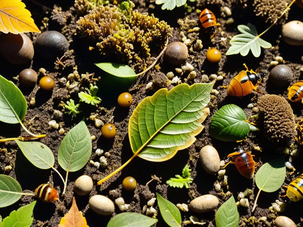 Detalle de la importancia de los insectos en la descomposición del bosque, resaltando su vital papel en el ecosistema natural