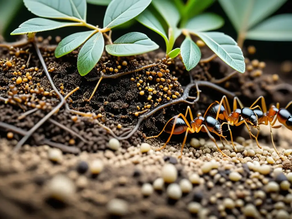 Detalle impresionante de Estructuras construidas por insectos ingenieros en una colonia de hormigas trabajadoras