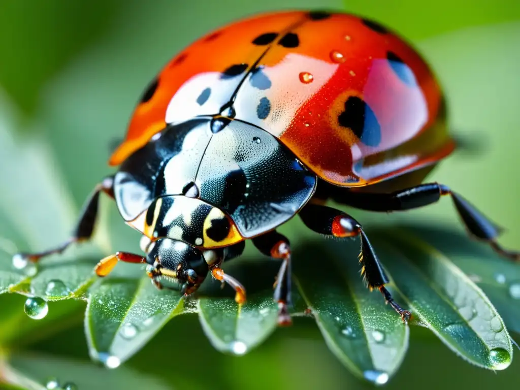 Detalle impresionante del exoesqueleto de una mariquita, resaltando la importancia de estructuras defensivas en insectos