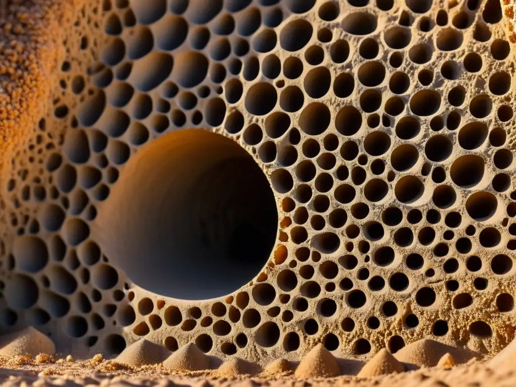 Detalle impresionante de un hormiguero de termitas, con complejos túneles y cámaras