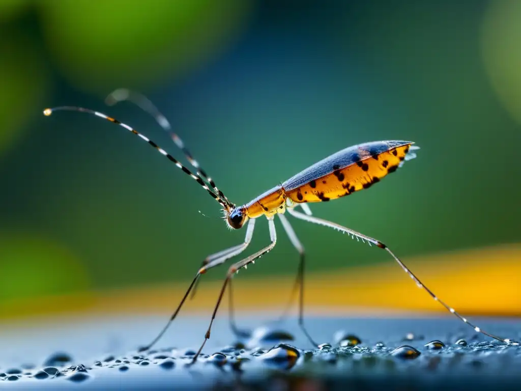 Detalle impresionante de un insecto acuático equilibrándose sobre el agua