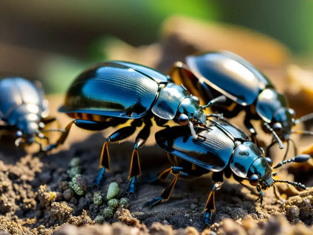 Detalle impresionante de insectos carroñeros en un ecosistema, resaltando su importancia ecológica