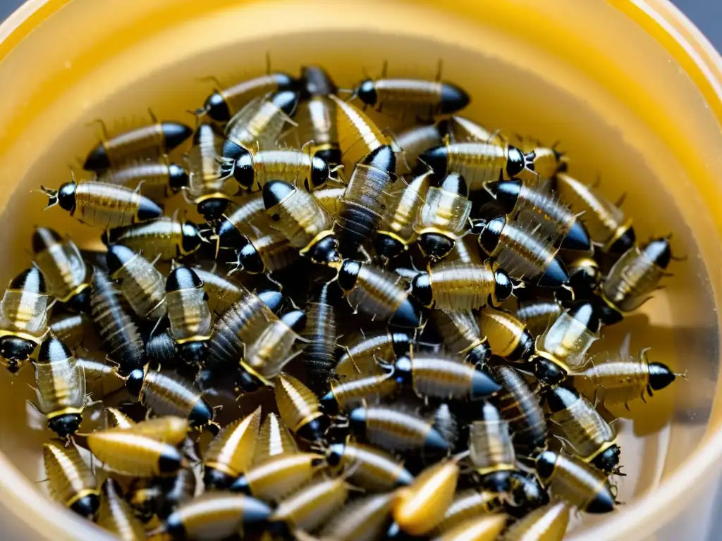 Detalle impresionante de larvas de mosca soldado consumiendo desechos orgánicos en gestión de desechos con insectos