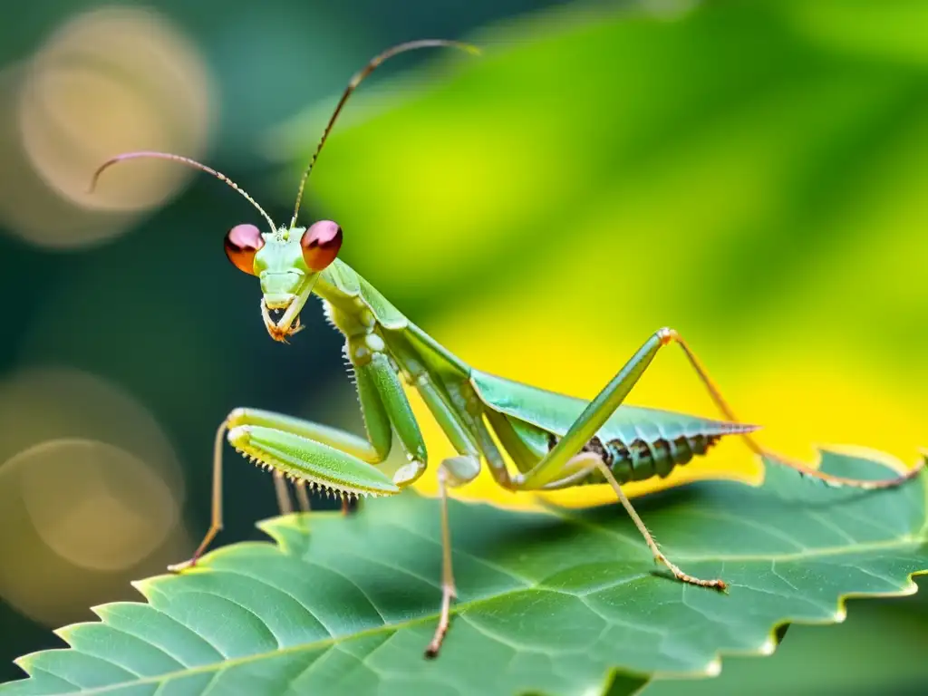 Detalle impresionante de una mantis religiosa verde en su hábitat natural