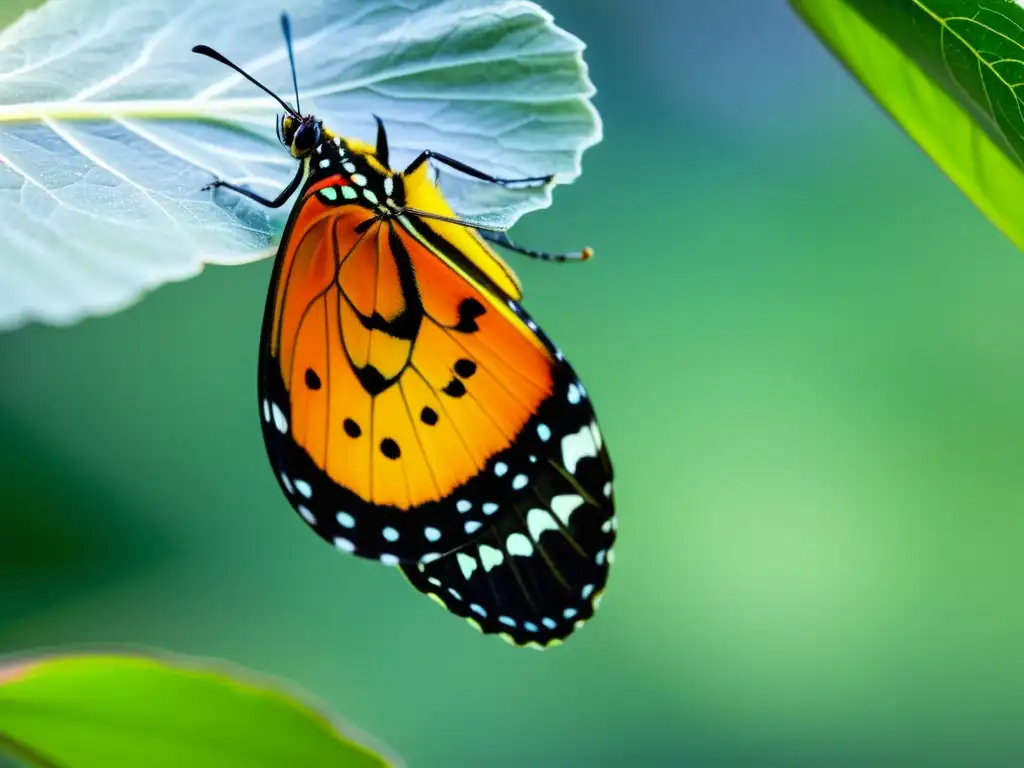 Detalle impresionante de mariposa emergiendo de su crisálida, con alas vibrantes y patrones delicados