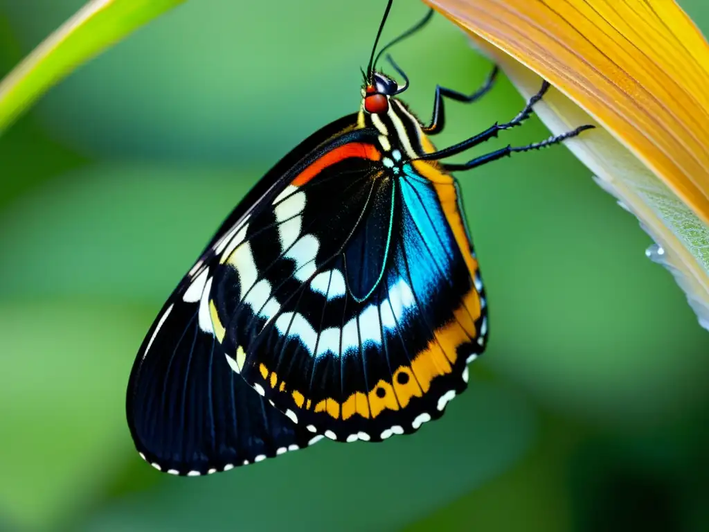 Detalle impresionante de mariposa emergiendo de la crisálida, destacando su transformación y belleza