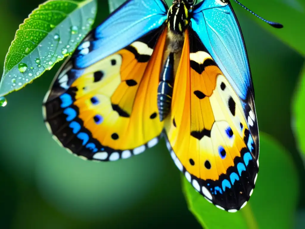 Detalle impresionante de una mariposa emergiendo de su crisálida, resaltando la importancia del ciclo de vida de los insectos con sus alas desplegadas y colores vibrantes