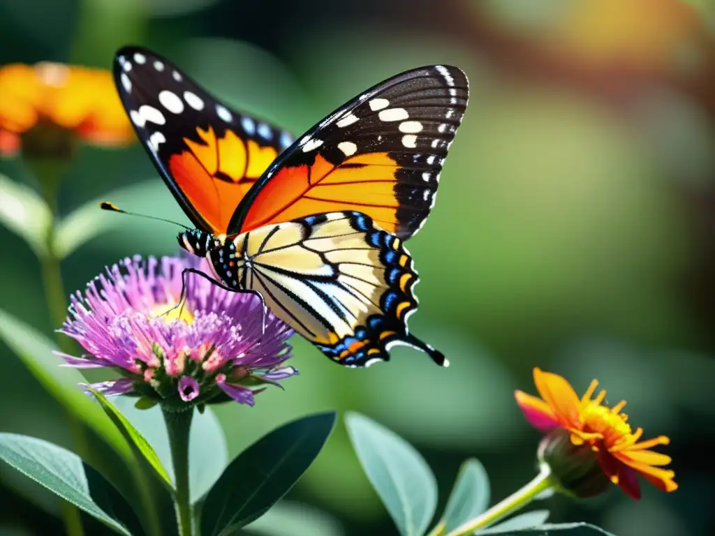 Detalle impresionante de mariposa en flor, resaltando belleza natural