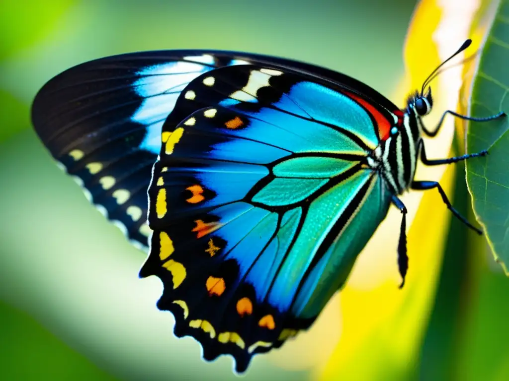 Detalle impresionante del nacimiento de una mariposa, con etapas de desarrollo de insectos y hermosos colores deslumbrantes