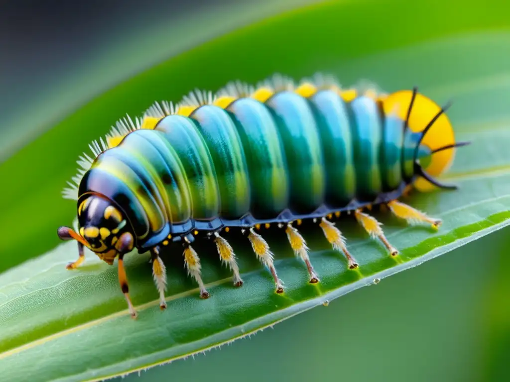 Detalle increíble de una oruga en metamorfosis dentro de una crisálida