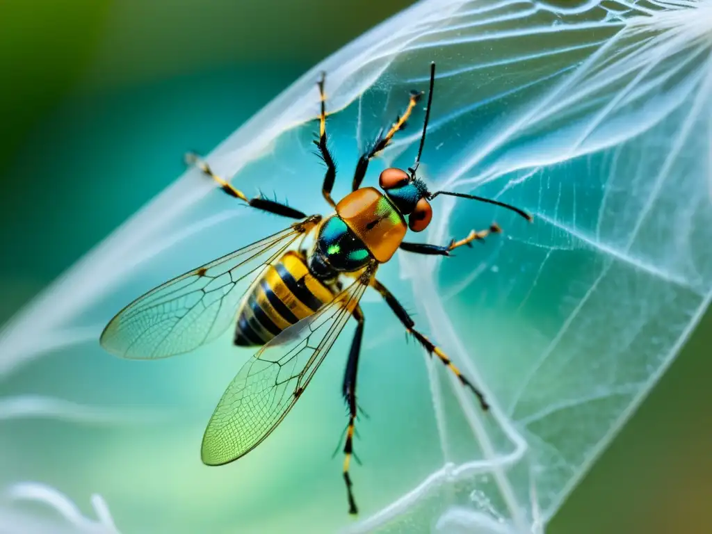 Detalle de insecto atrapado en bolsa de plástico, luchando por sobrevivir