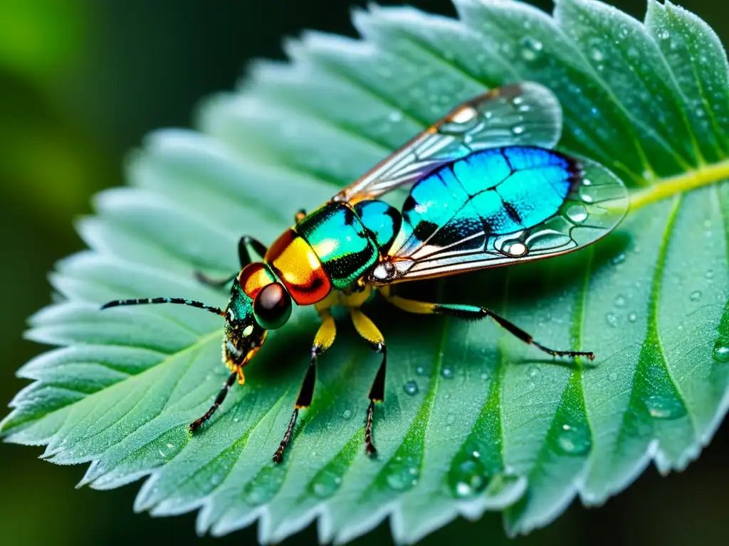 Detalle de insecto efímero posado en pétalo translúcido con desplazamiento ciclo vida efímeras