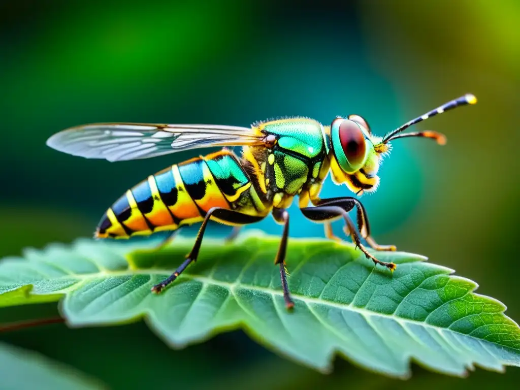 Detalle de luciérnaga macho emitiendo señalización en insectos para reproducción en hoja al anochecer