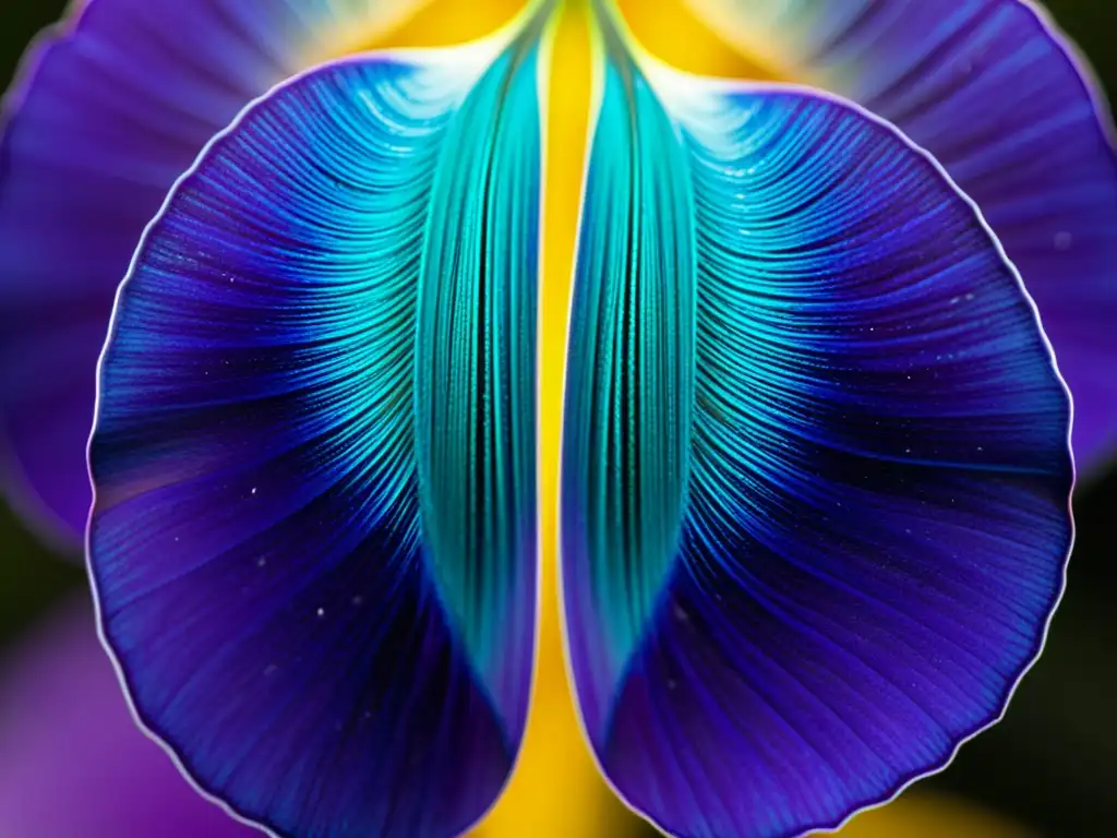 Detalle intrincado de un pétalo de flor con fotorrecepción ultravioleta en insectos, revelando un mundo fascinante de señales invisibles