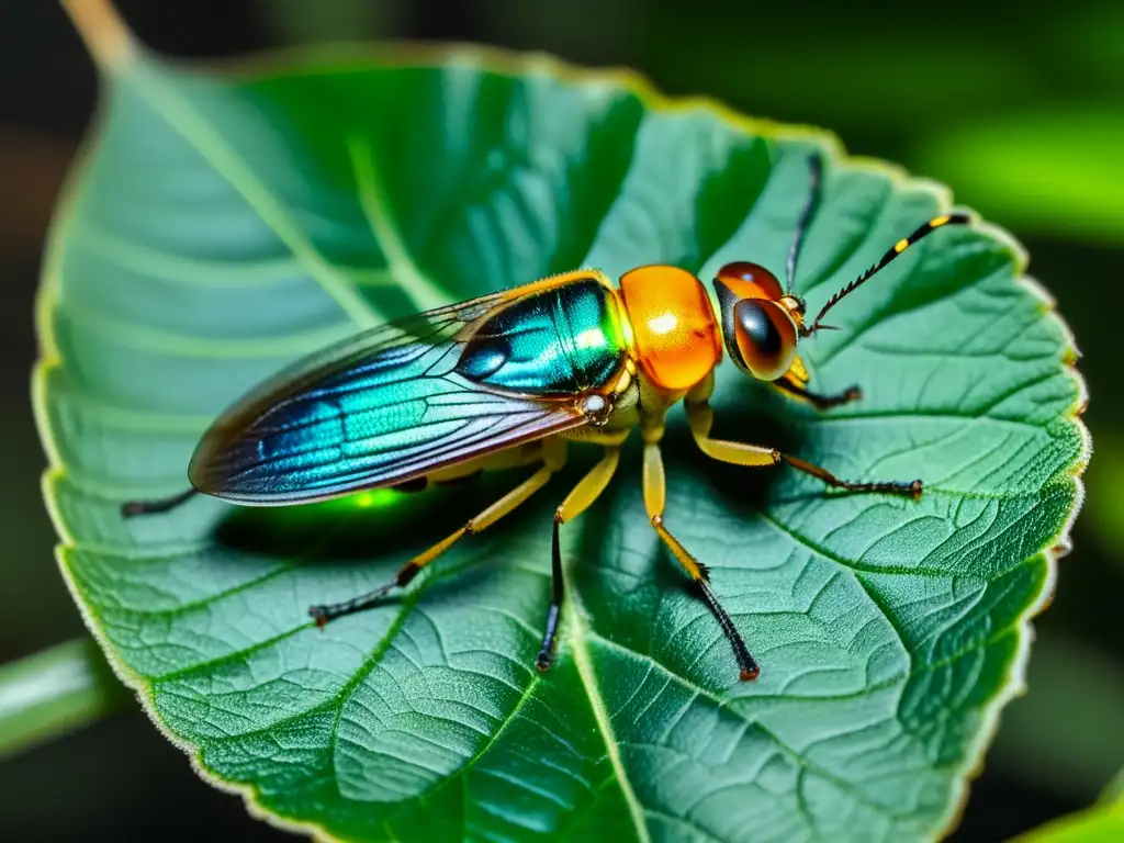 Detalle de luciérnaga en la noche, con bioluminiscencia en abdomen