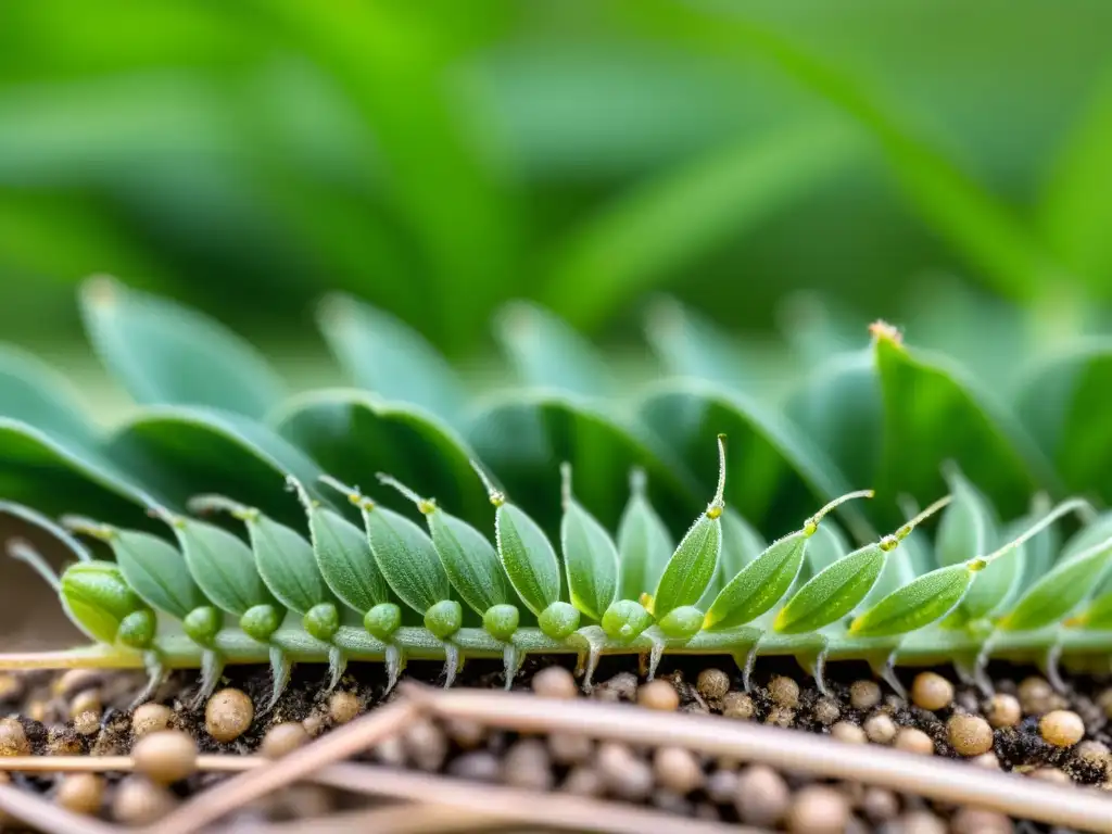 Detalle macro de campo con plagas dañando cultivo, resaltando la necesidad de Inteligencia Artificial para control plagas ecología