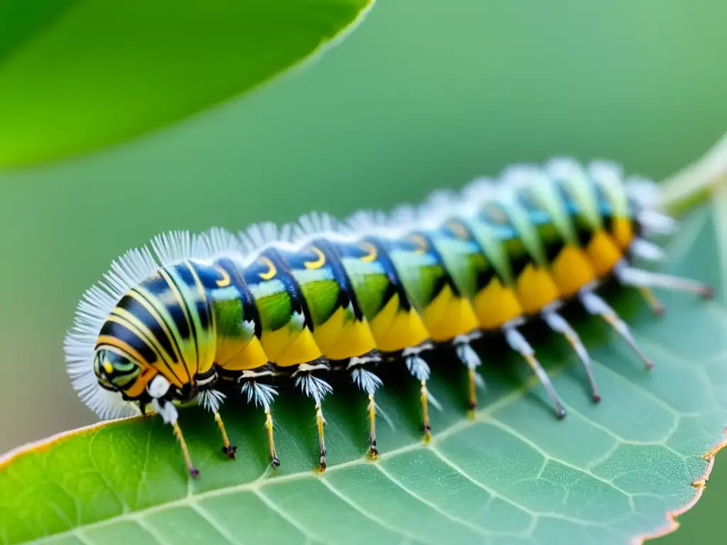 Detalle de metamorfosis de una oruga en crisálida, mostrando la importancia ecológica de la transformación de insectos