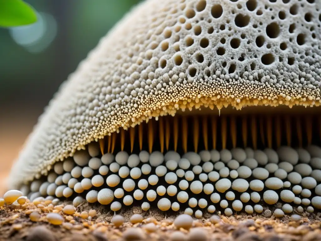 Detalle de un nido de termitas en la selva tropical, resaltando la importancia de las termitas en ecosistemas