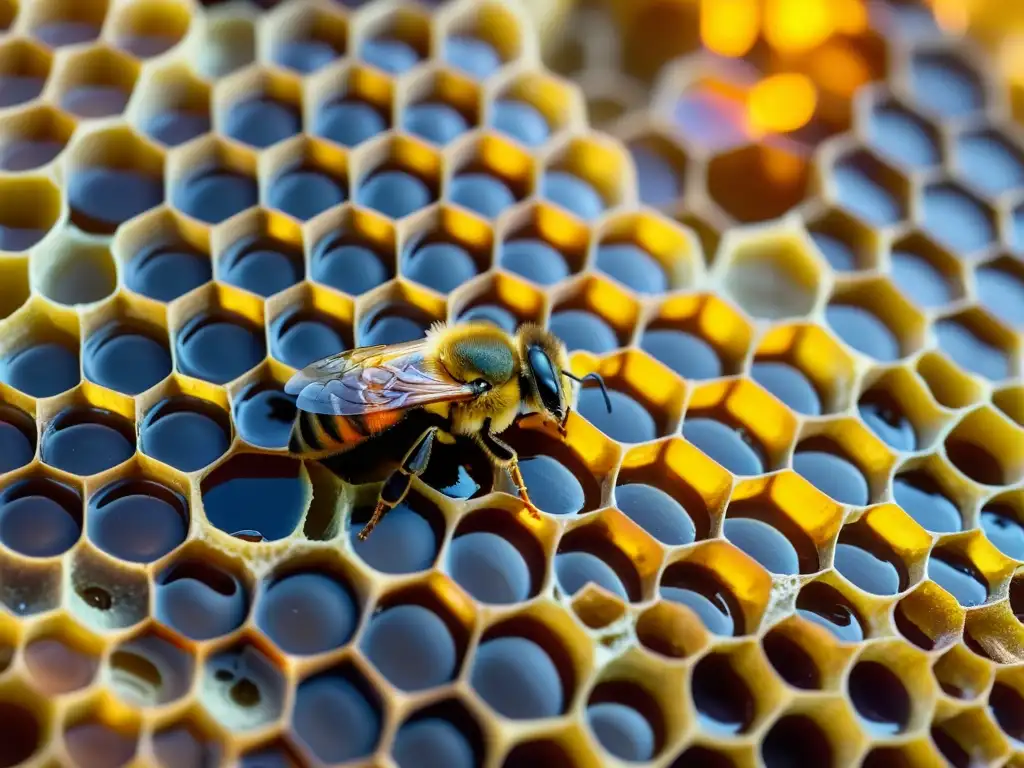 Detalle de panal de miel de abejas sin aguijón con beneficios de la meliponicultura para salud